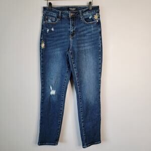 Judy Blue Boyfriend Embroidered Floral Distressed Jeans 7/28 Momcore Hippie Boho